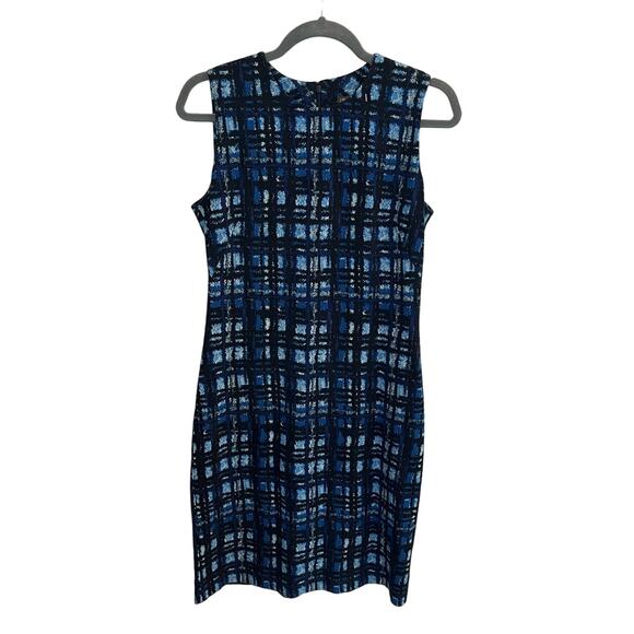 J. McLaughlin Blue Plaid Sheath Dress Size Small Scuba Knit Abstract Trad Wife - Picture 1 of 5